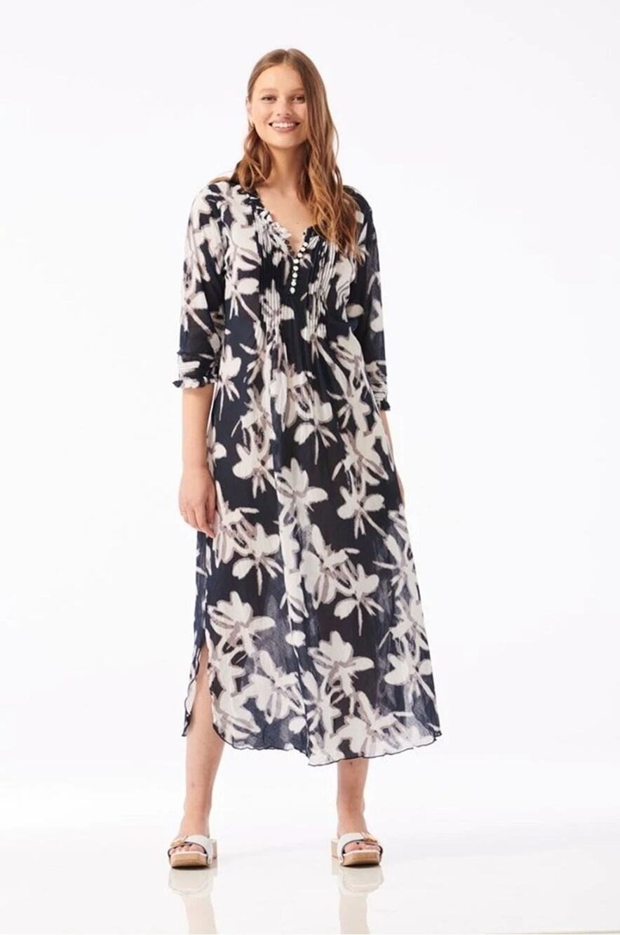 One Season Australia Big Sur Long Poppy Black White Cotton Maxi Dress Medium